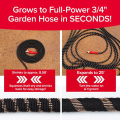 Close-up of Pocket Hose 25 FT connectors and nozzle