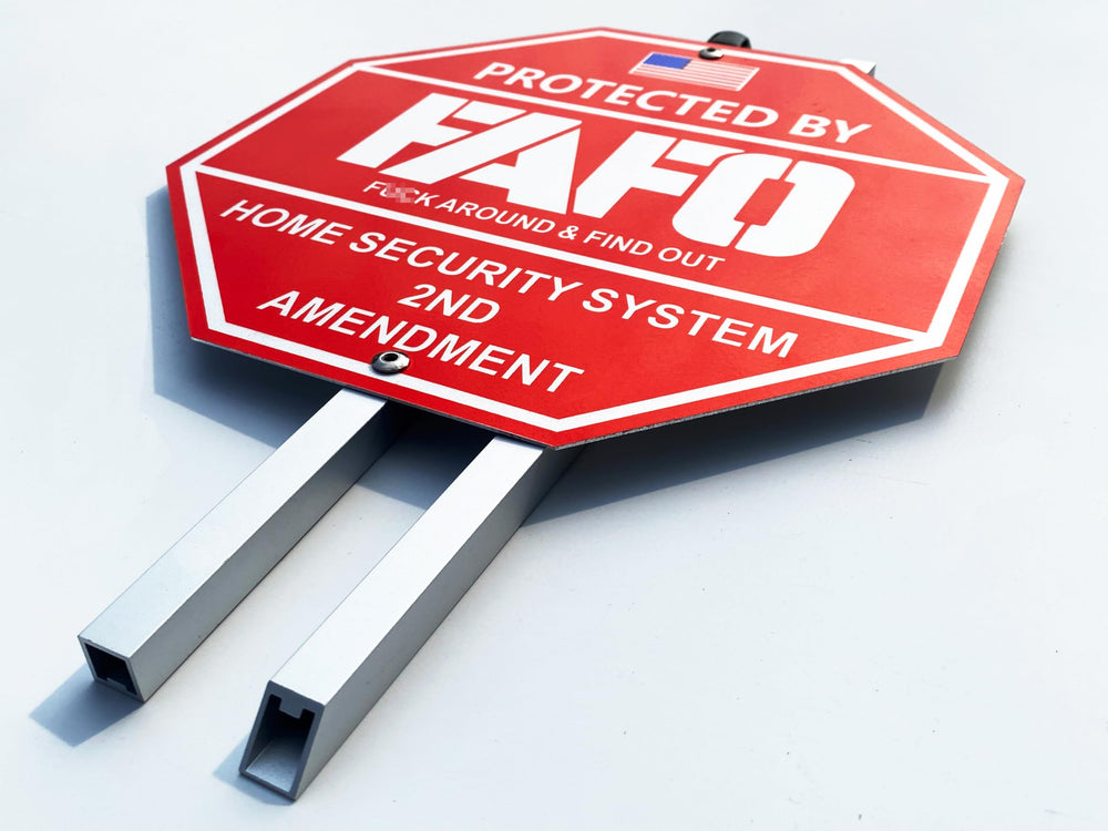 Close-up of Poicrm FAFO Security Sign lettering