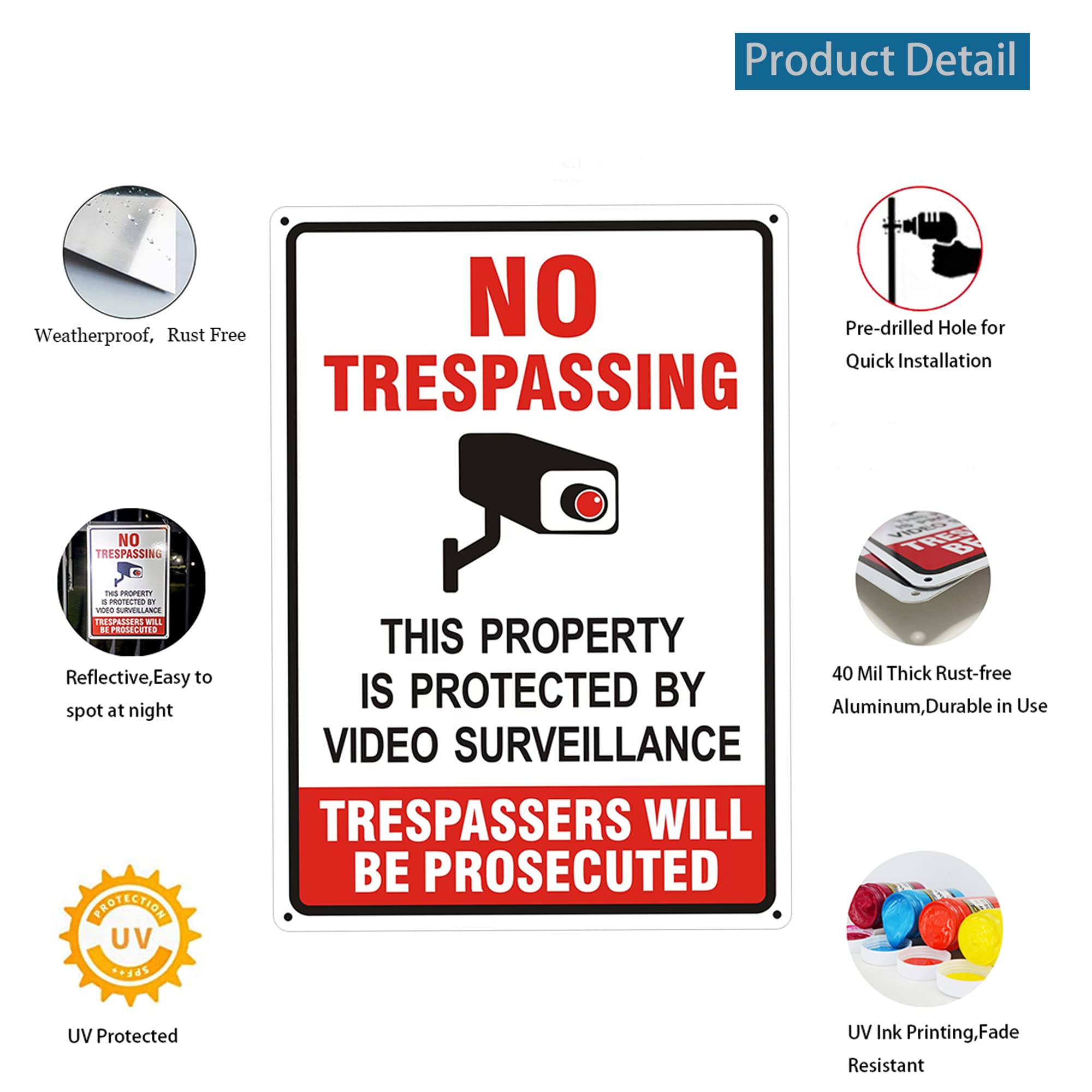 Close-up of Poicrm No Trespassing Sign reflective surface