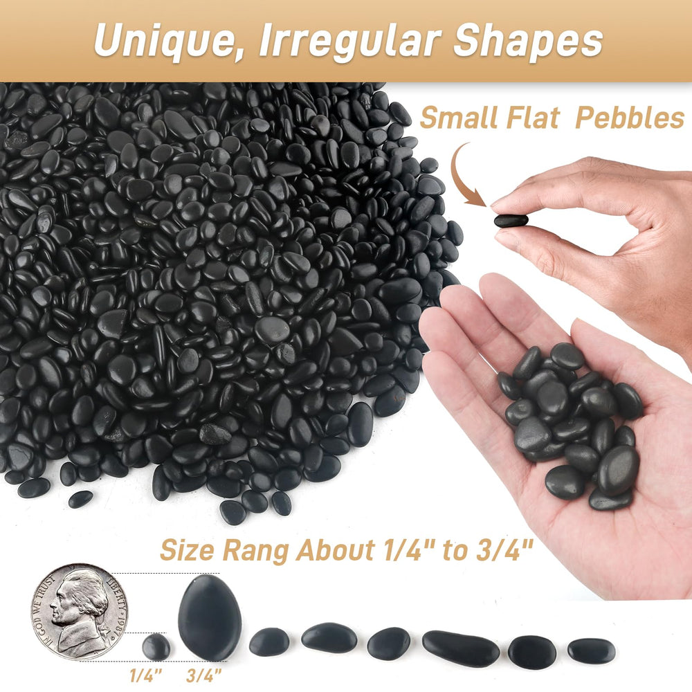 Close-up of polished black pebbles showing unique shapes