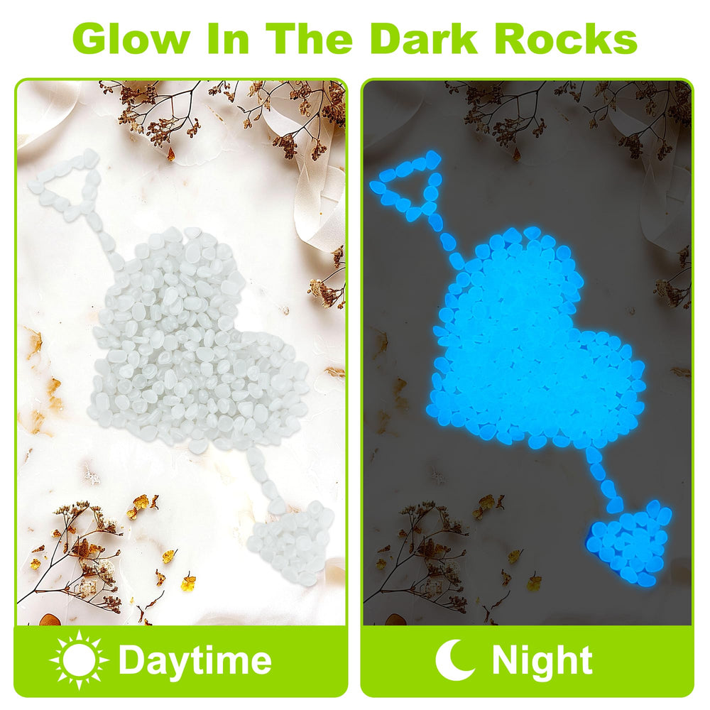 Close-up of polished glow in the dark pebbles