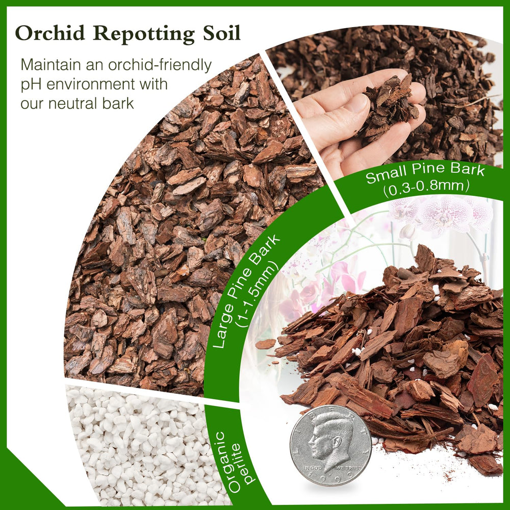 Close-up of POLIUMB Orchid Bark Mix with pine bark and perlite