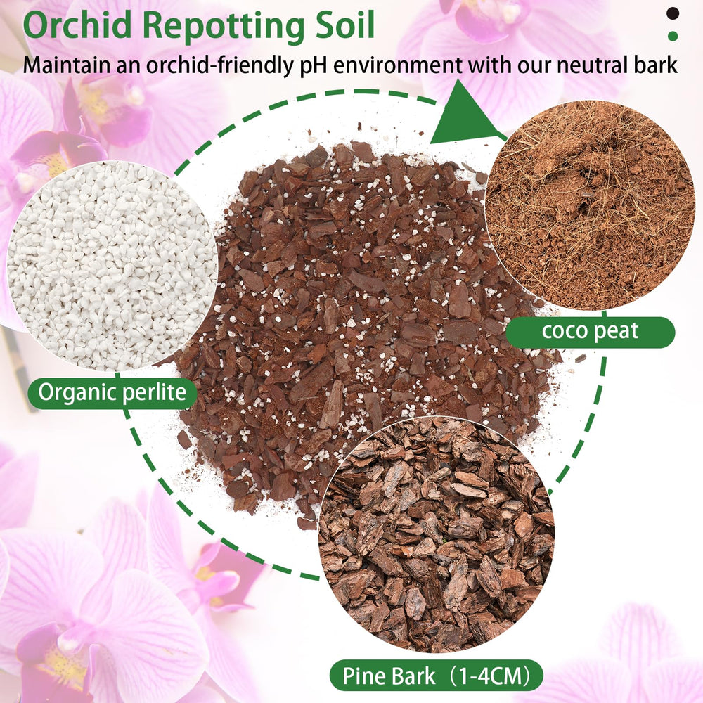 Close-up of POLIUMB Orchid Potting Mix showing pine bark and perlite