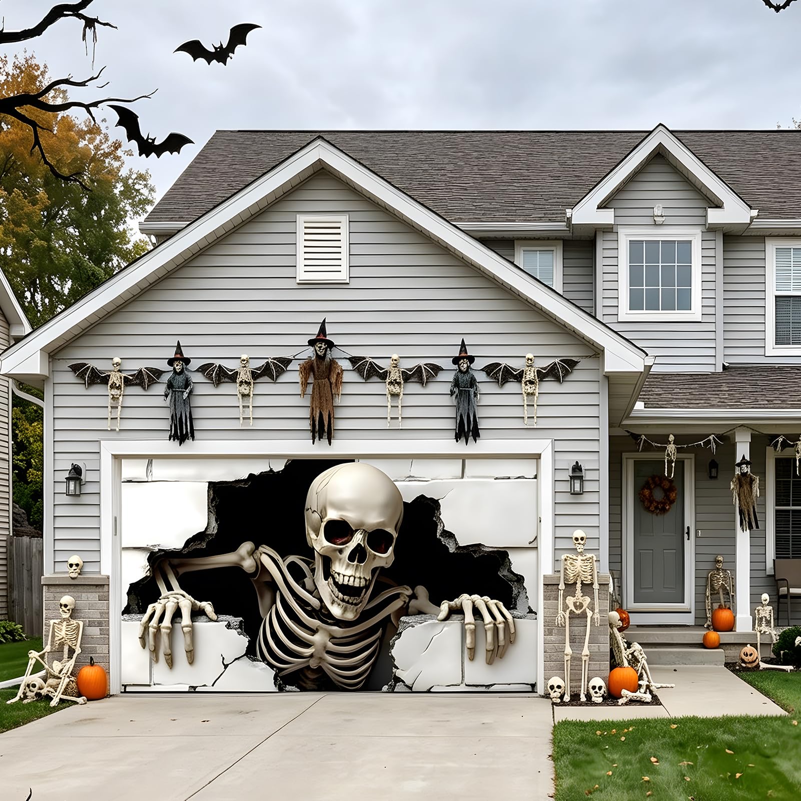 Close-up of ponlodos Halloween garage door cover showcasing high-resolution printing