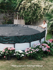 Close-up of POOLHACKER pool cover's reinforced stitching