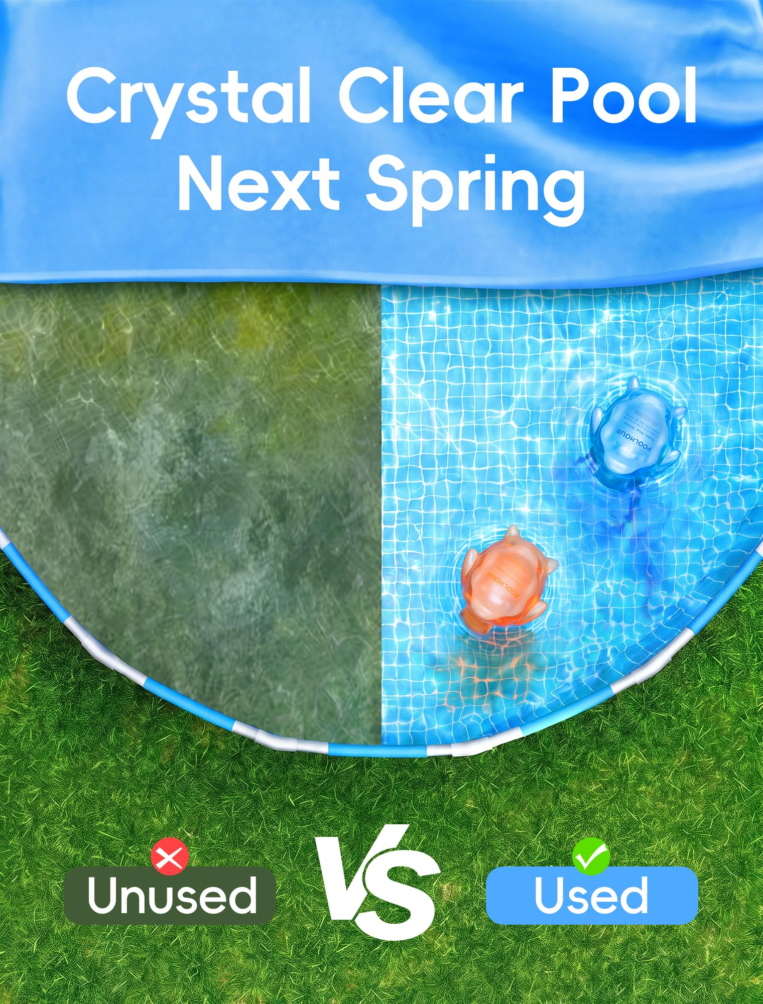 Close-up of POOLHOUR Pool Closing Kit pods