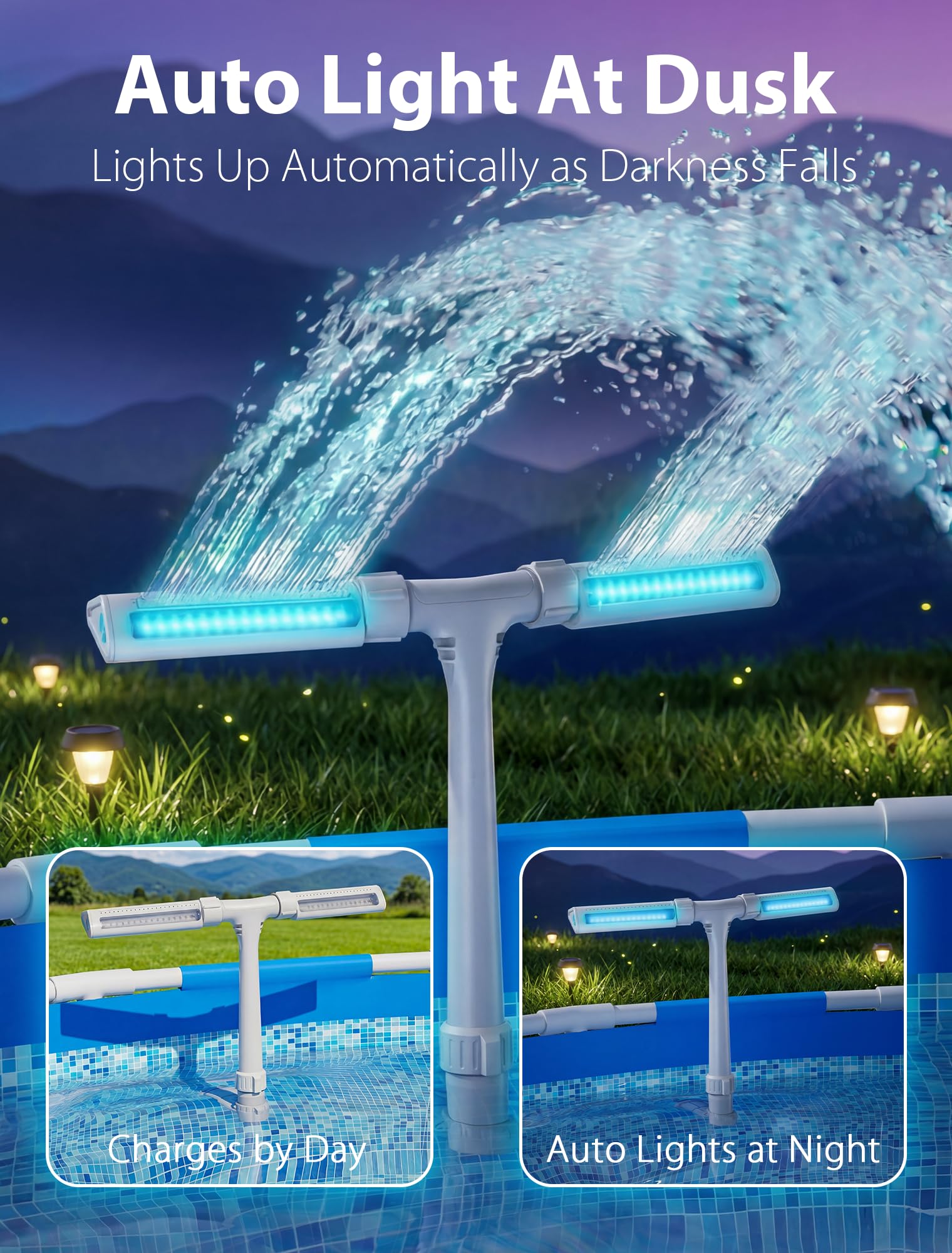 Close-up of POOLHOUR Solar Pool Fountain LED light details