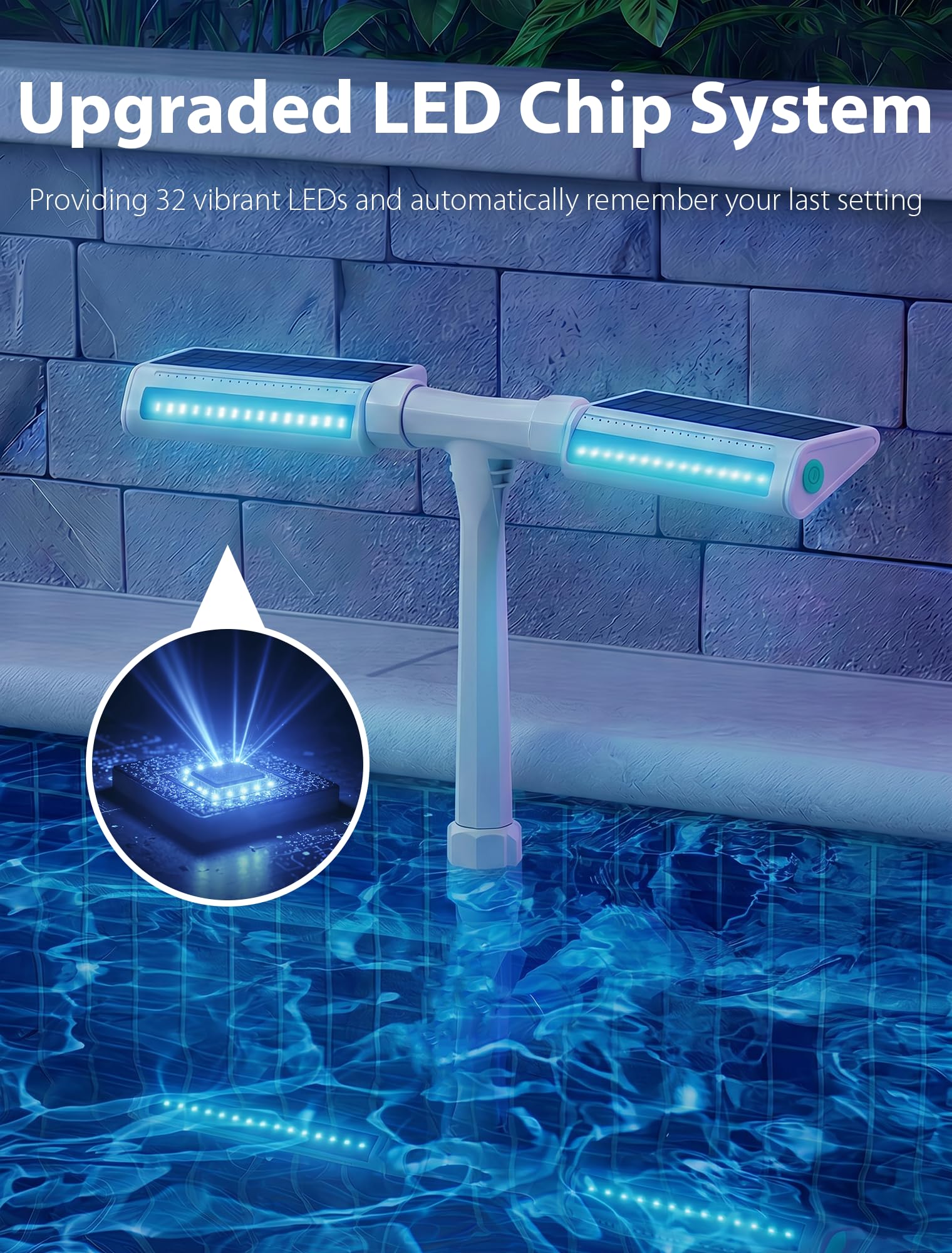 Close-up of POOLHOUR Solar Pool Fountain's dual-head sprayer