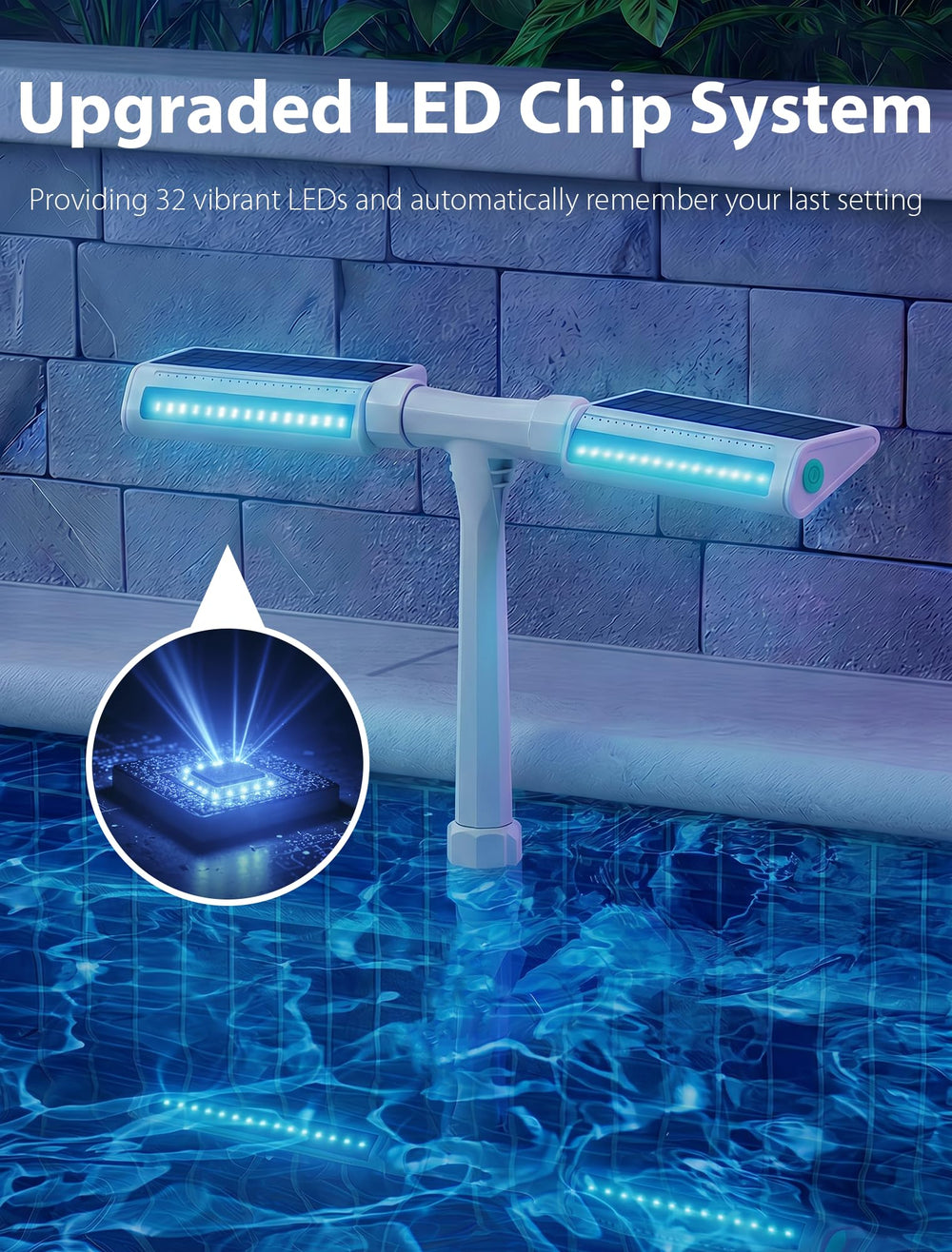 Close-up of POOLHOUR Solar Pool Fountain's dual-head sprayer