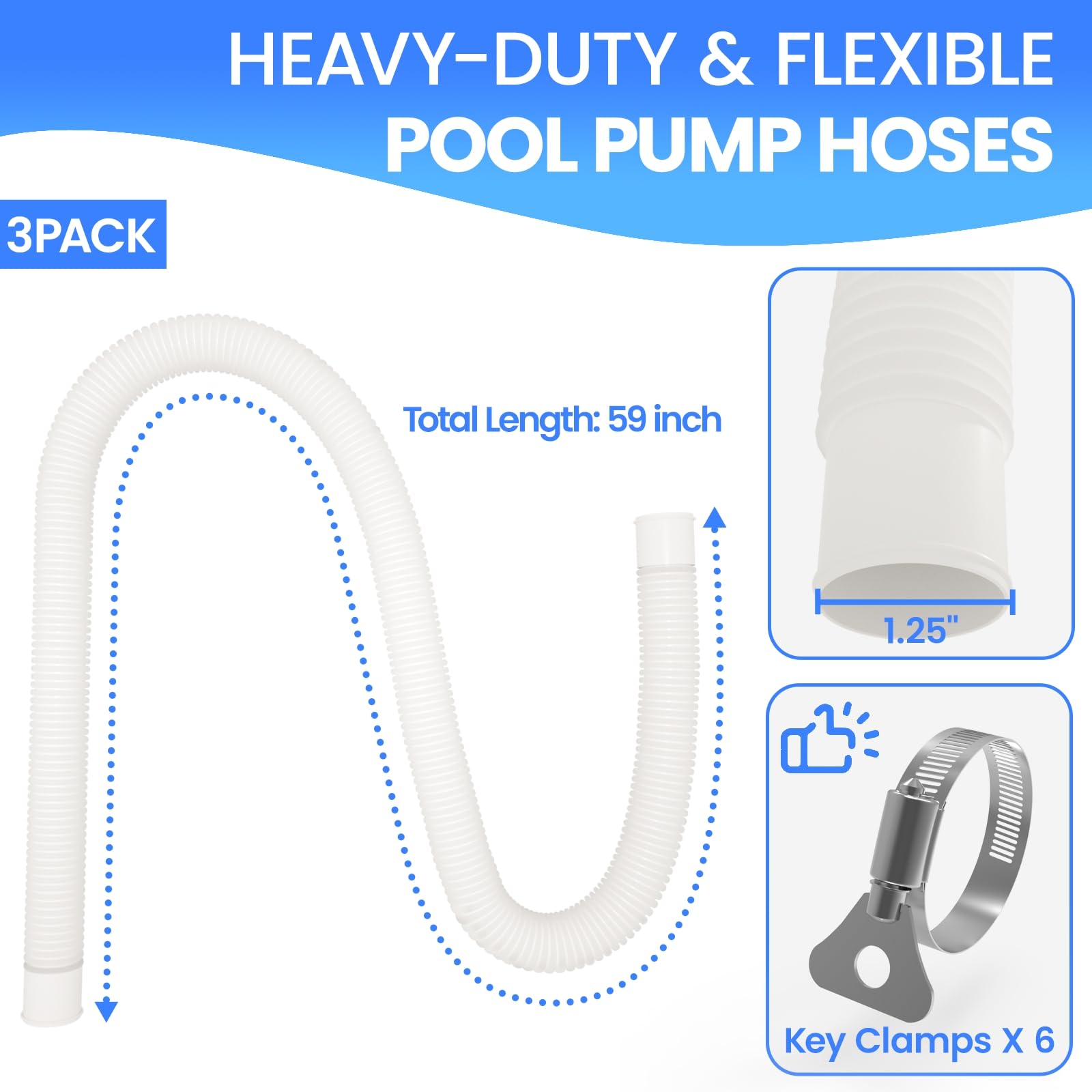 Close-up of Poolvio pool hose with metal thumb clamp