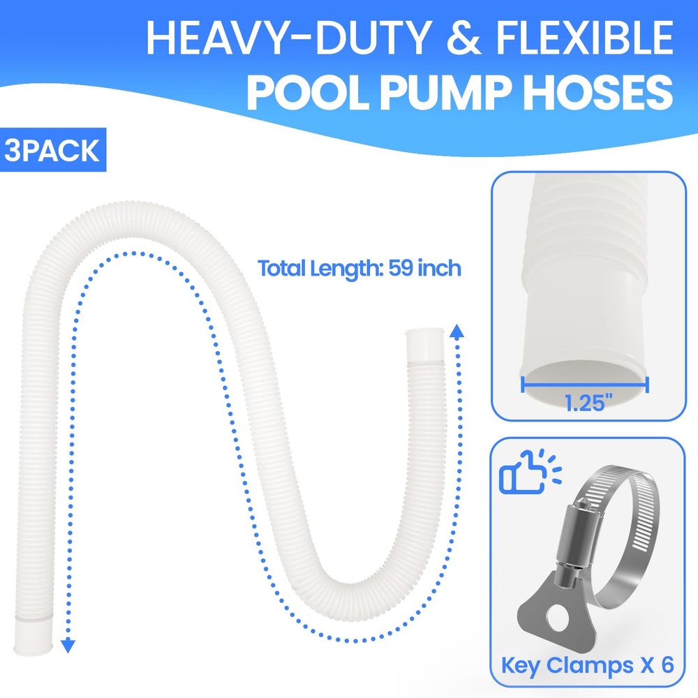 Close-up of Poolvio pool hose with metal thumb clamp