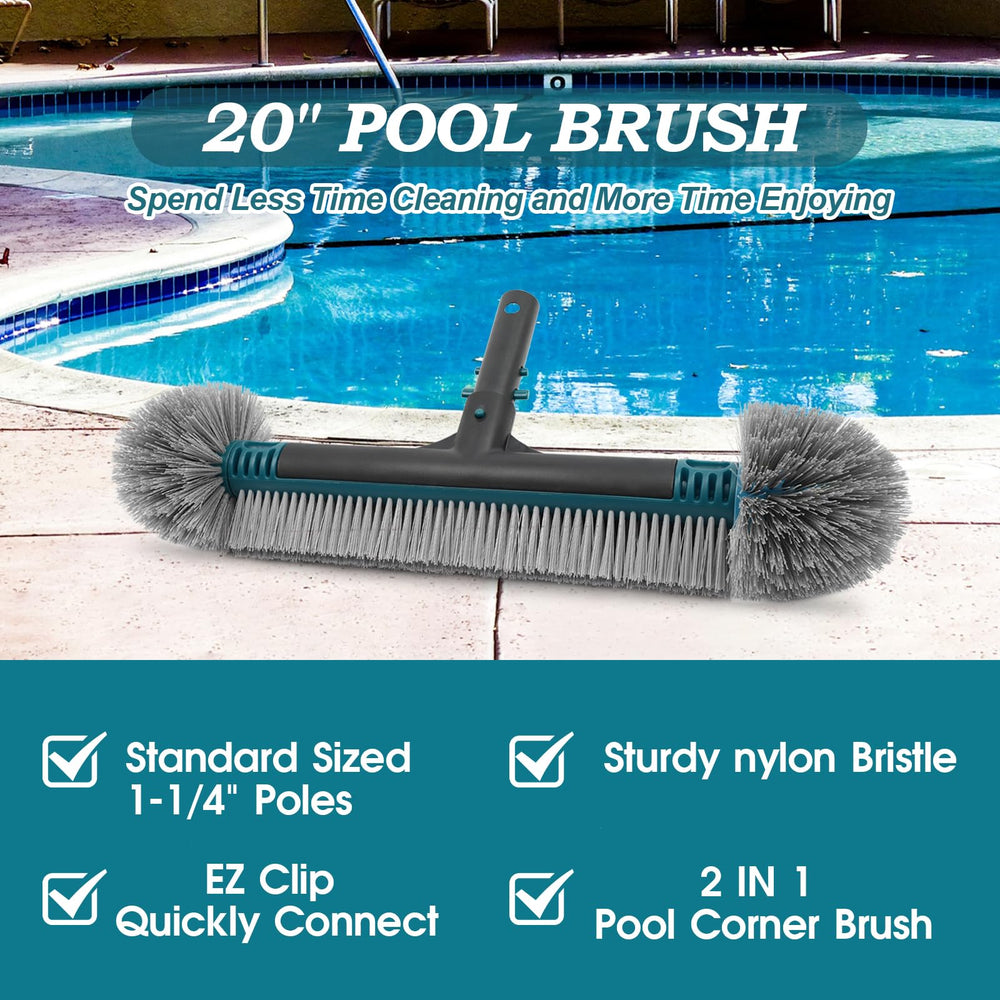 Close-up of POOLWHALE pool brush head showing nylon bristles