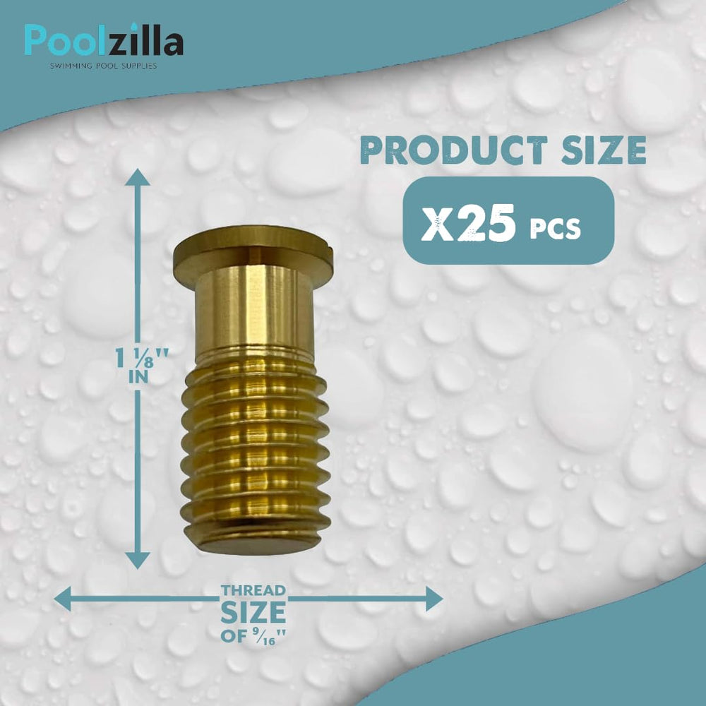 Close-up of Poolzilla brass screw bolt with threaded design