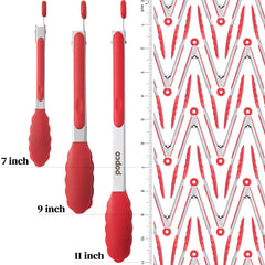 Close-up of POPCO tongs with silicone tips and stainless steel handle