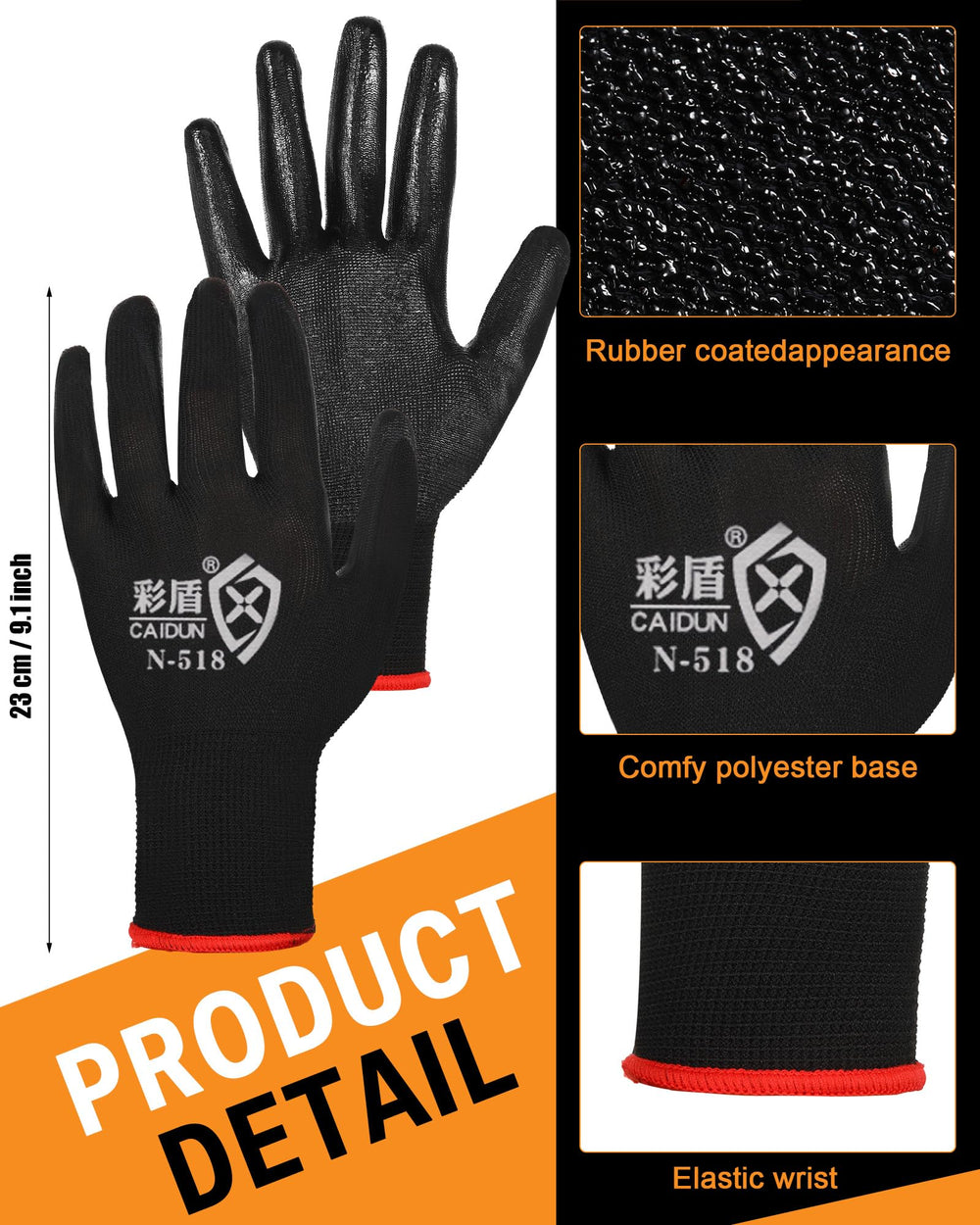 Close-up of Potchen gloves showing rubber coating