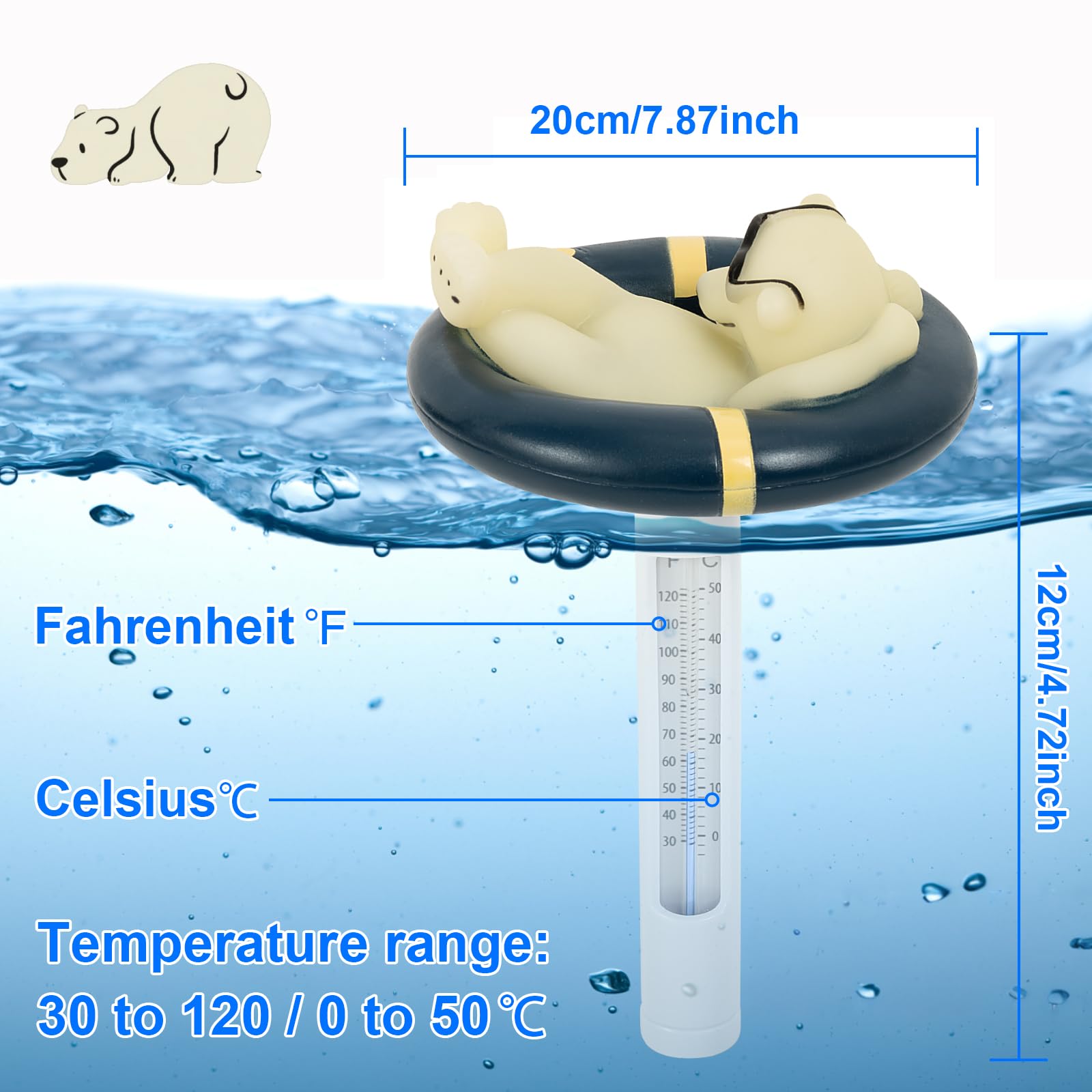Close-up of PRASBURR Pool Thermometer easy-to-read display