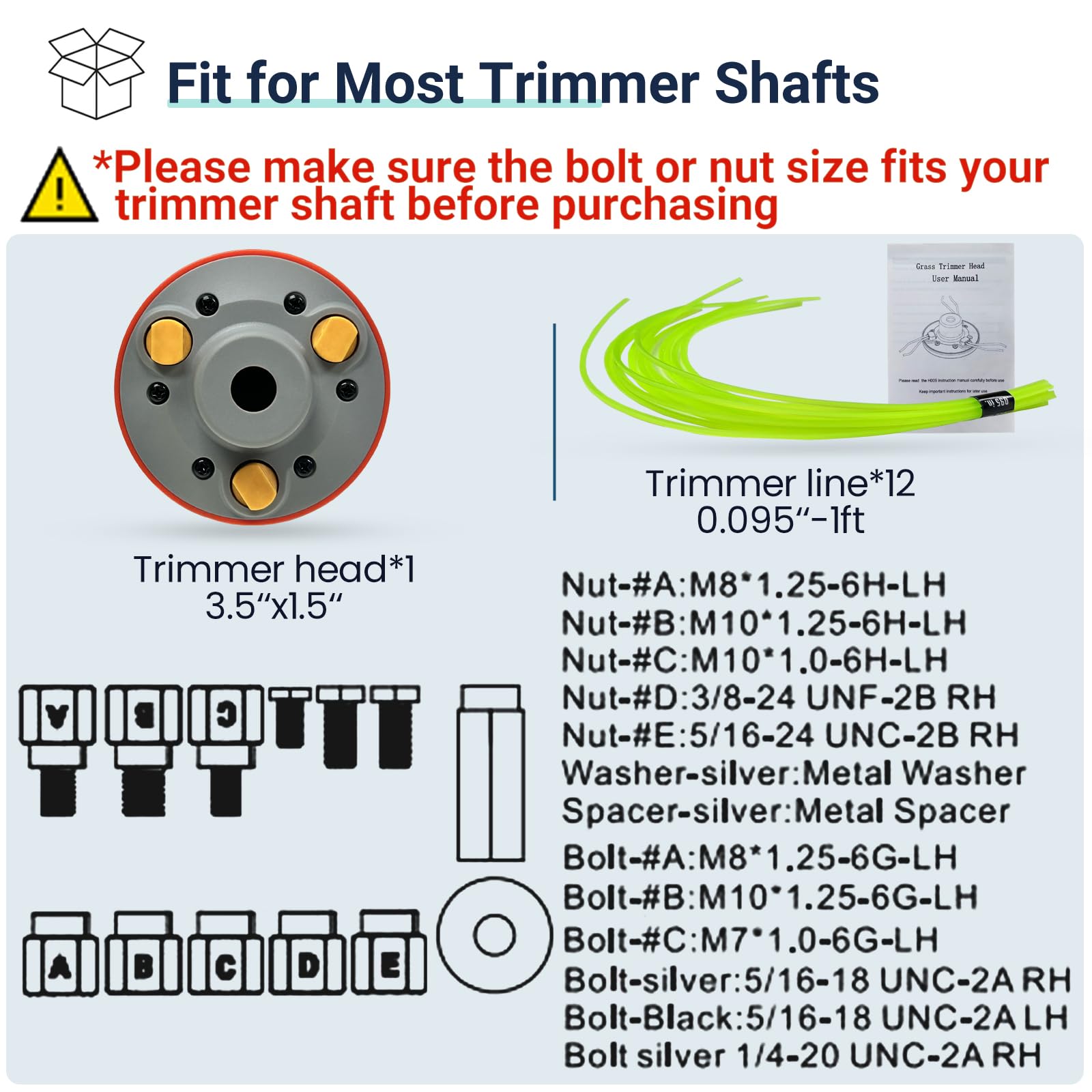 Close-up of pre-cut 0.095" trimmer lines in the SIMUSI kit