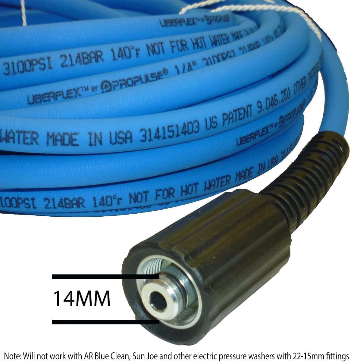 Close-up of ProPulse UBERFLEX hose ends with 22MM-14 female twist connectors