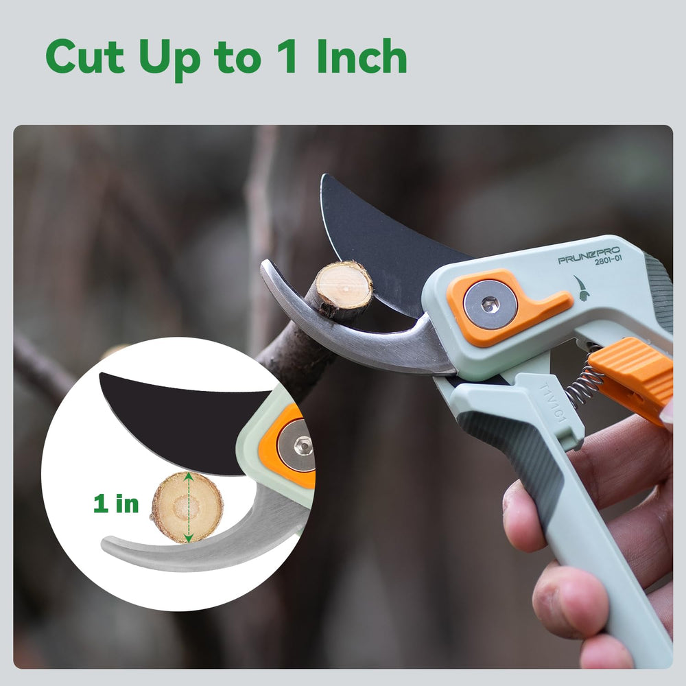 Close-up of PrunePro pruning shears blade and lock mechanism