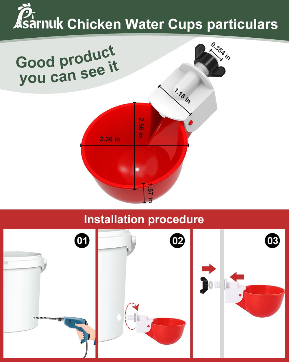 Close-up of psarnuk Chicken Waterer Cup red colour