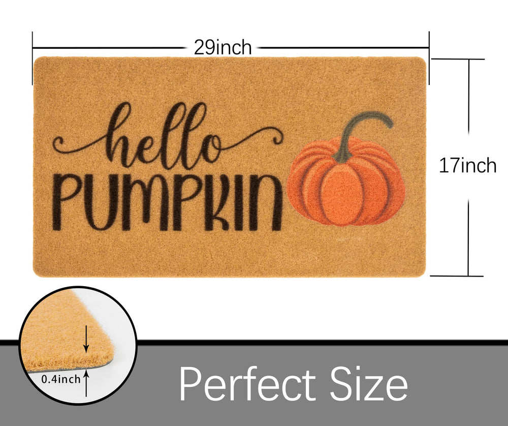 Close-up of pumpkin design on doormat