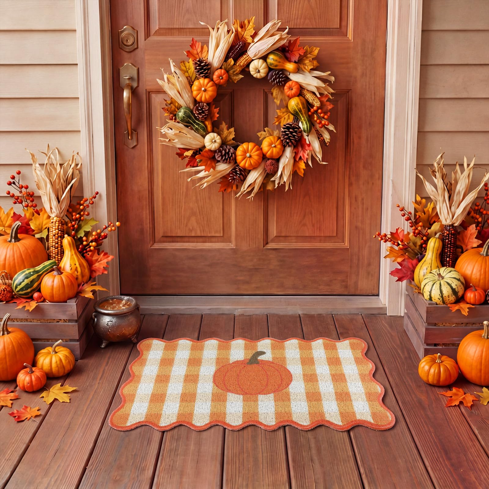 Close-up of pumpkin pattern on Dunzy Fall Doormat