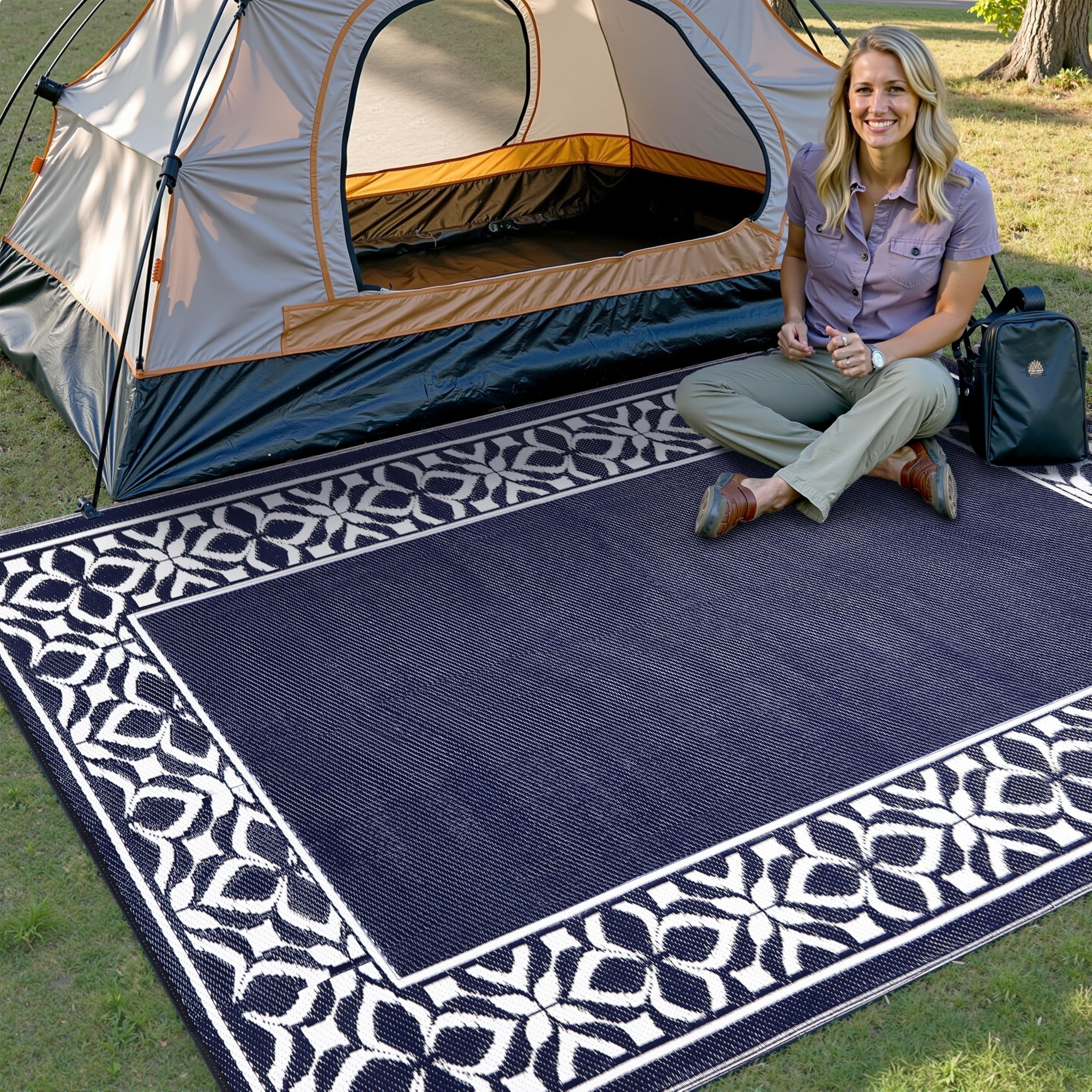 Close-up of PureCozy outdoor rug texture and pattern