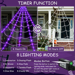 Close-up of purple LED lights on the spider web
