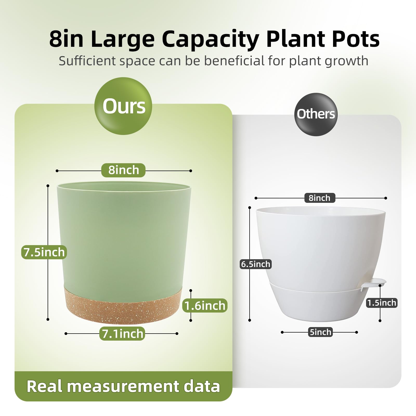 Close-up of QCQHDU 8-inch plant pot drainage holes