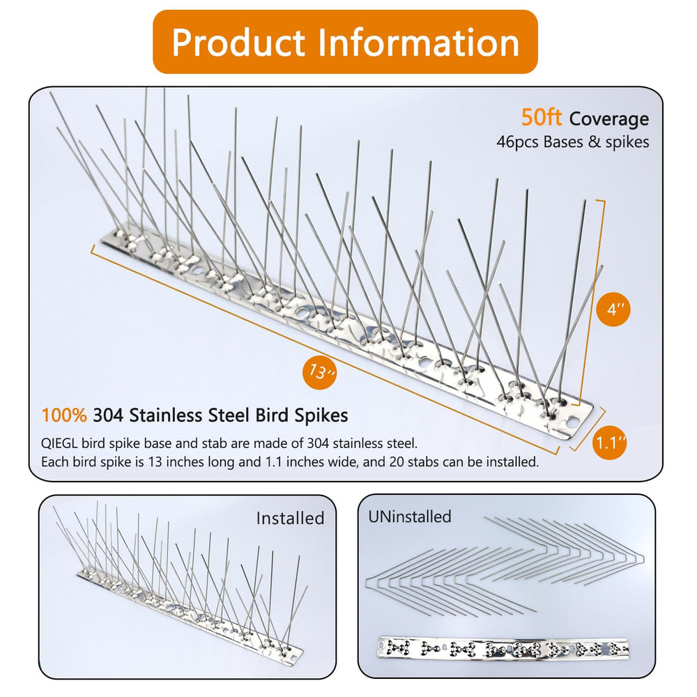 Close-up of QIEGL Bird Spike base showing durable stainless steel
