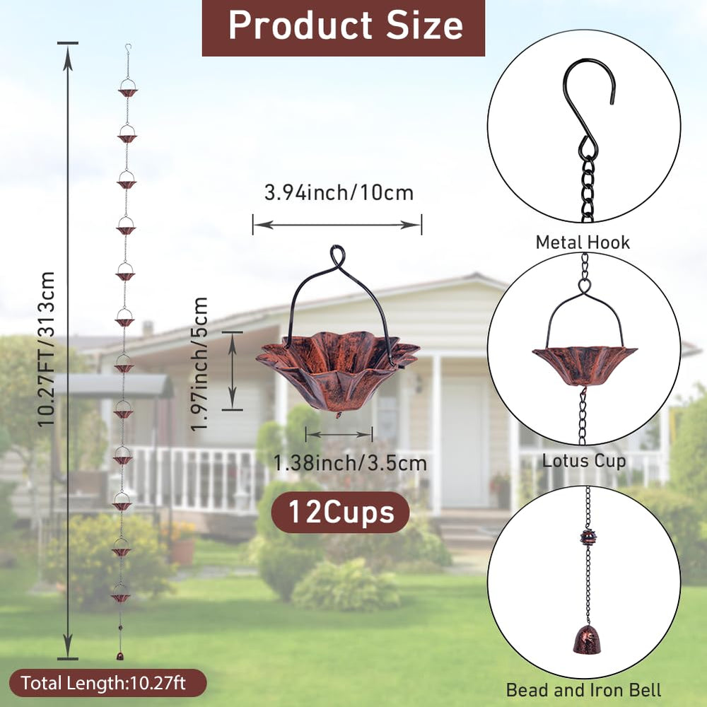 Close-up of Qipade lotus cups on rain chain