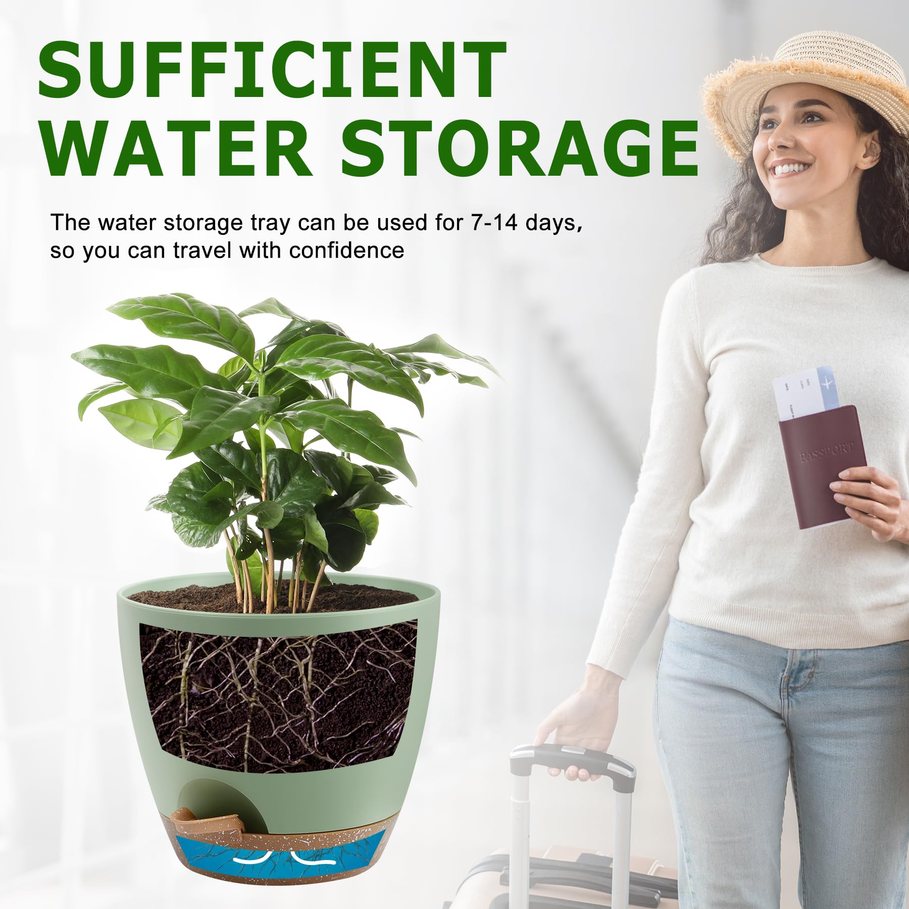 Close-up of QRRICA Self Watering Pot drainage holes
