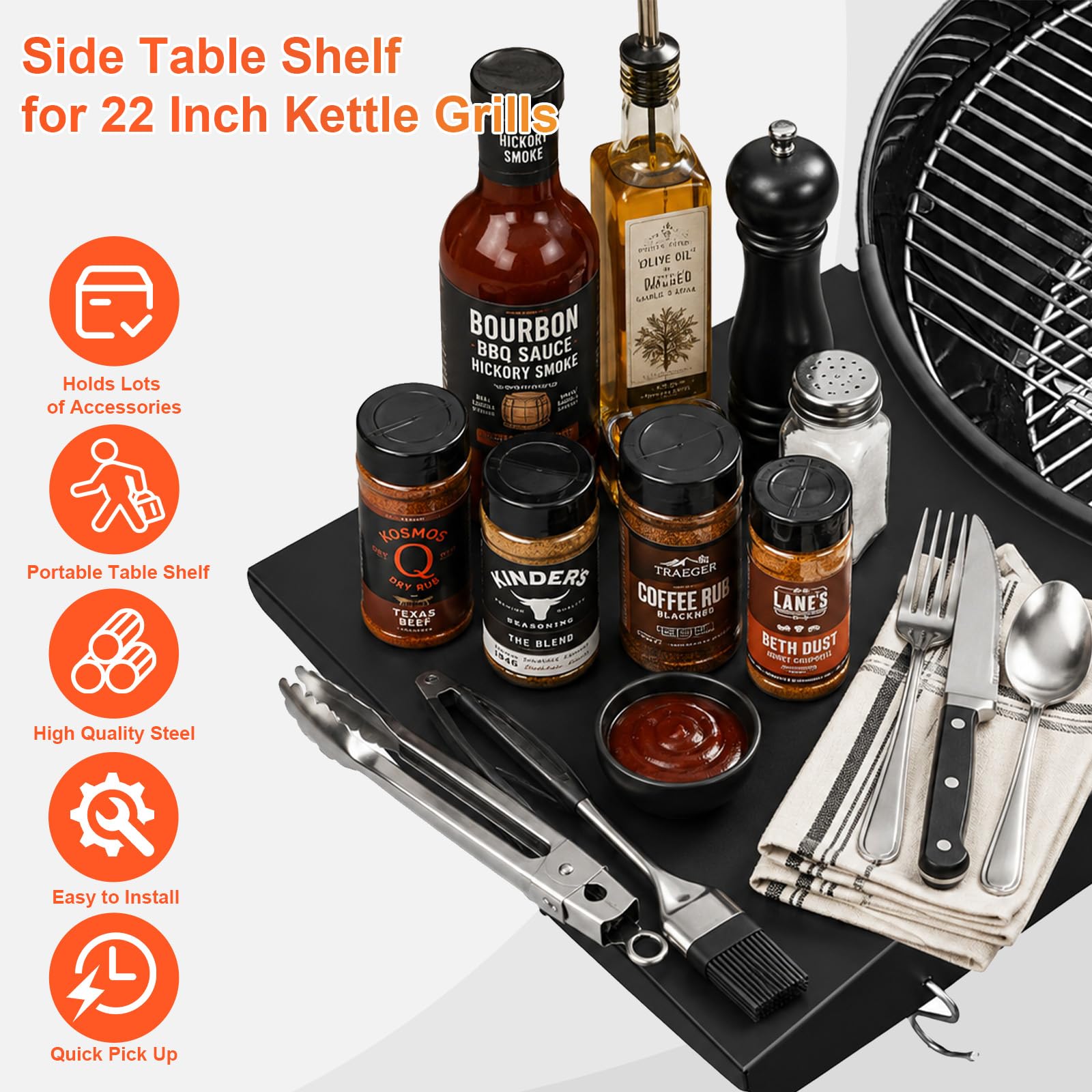 Close-up of QuliMetal Grill Table Shelf hooks
