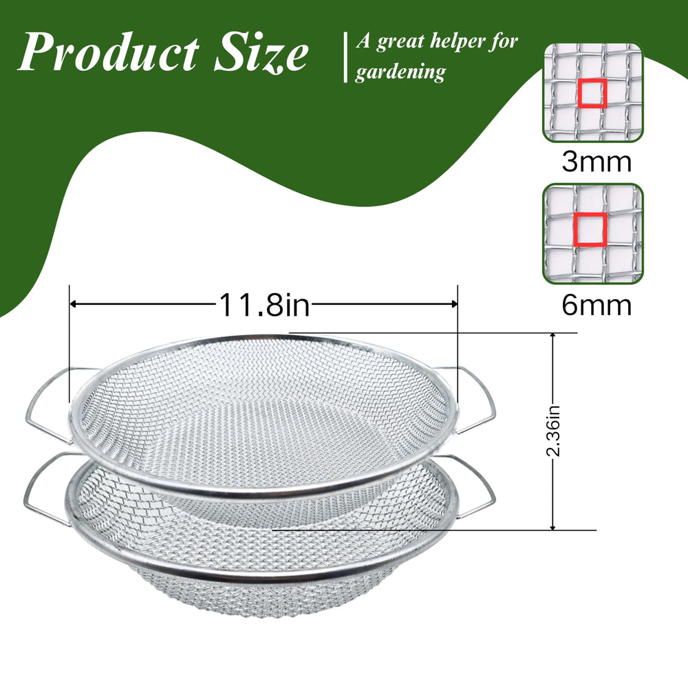 Close-up of QUTIING soil sifter over 5-gallon bucket