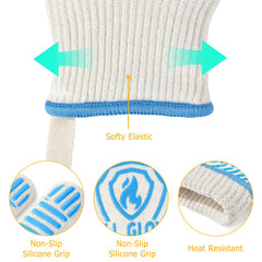 Close-up of QUWIN BBQ Gloves showing silicone grip and aramid fiber