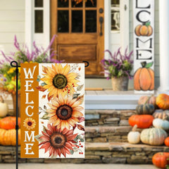 Close-up of RABUSOFA sunflower garden flag fabric texture