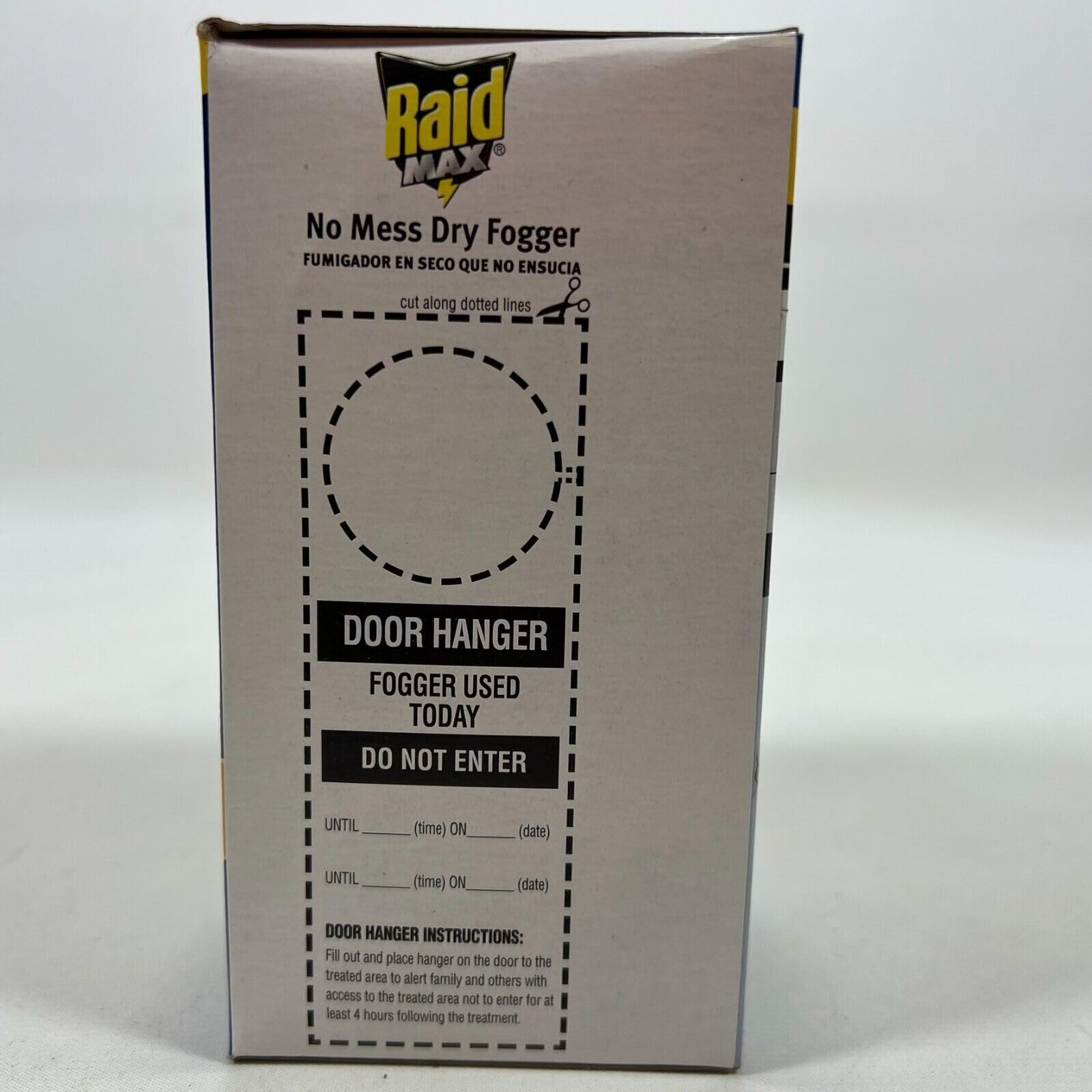 Close-up of Raid MAX Dry Fogger label and instructions