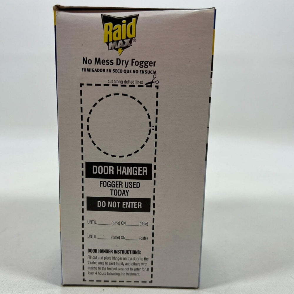 Close-up of Raid MAX Dry Fogger label and instructions