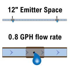 Close-up of Rain Bird drip emitter tubing showing emitter spacing