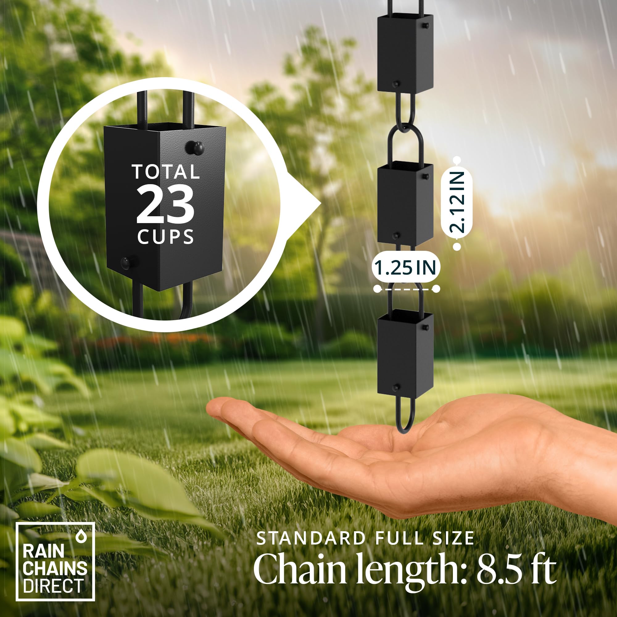Close-up of Rain Chains Direct Square Link cup detail