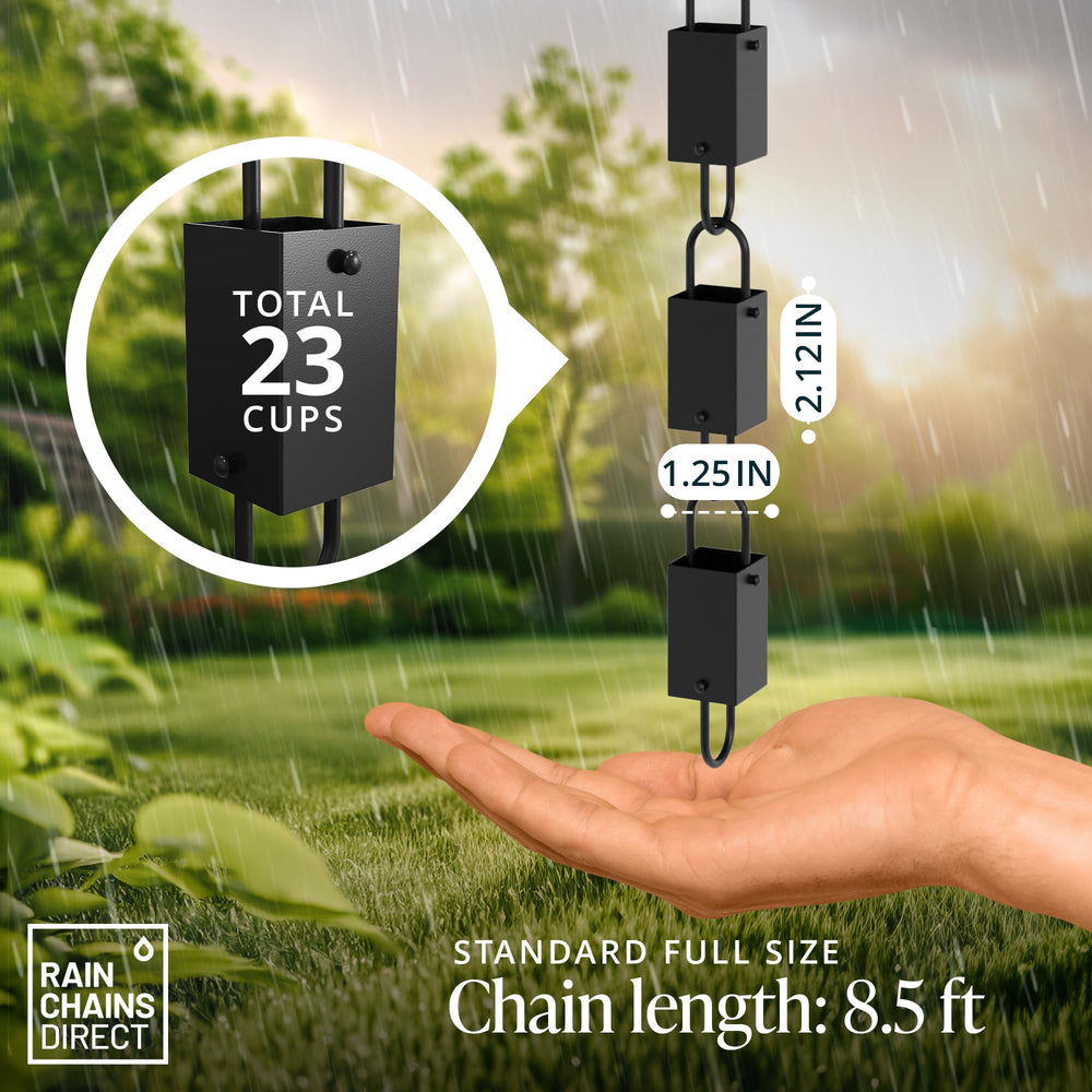 Close-up of Rain Chains Direct Square Link cup detail
