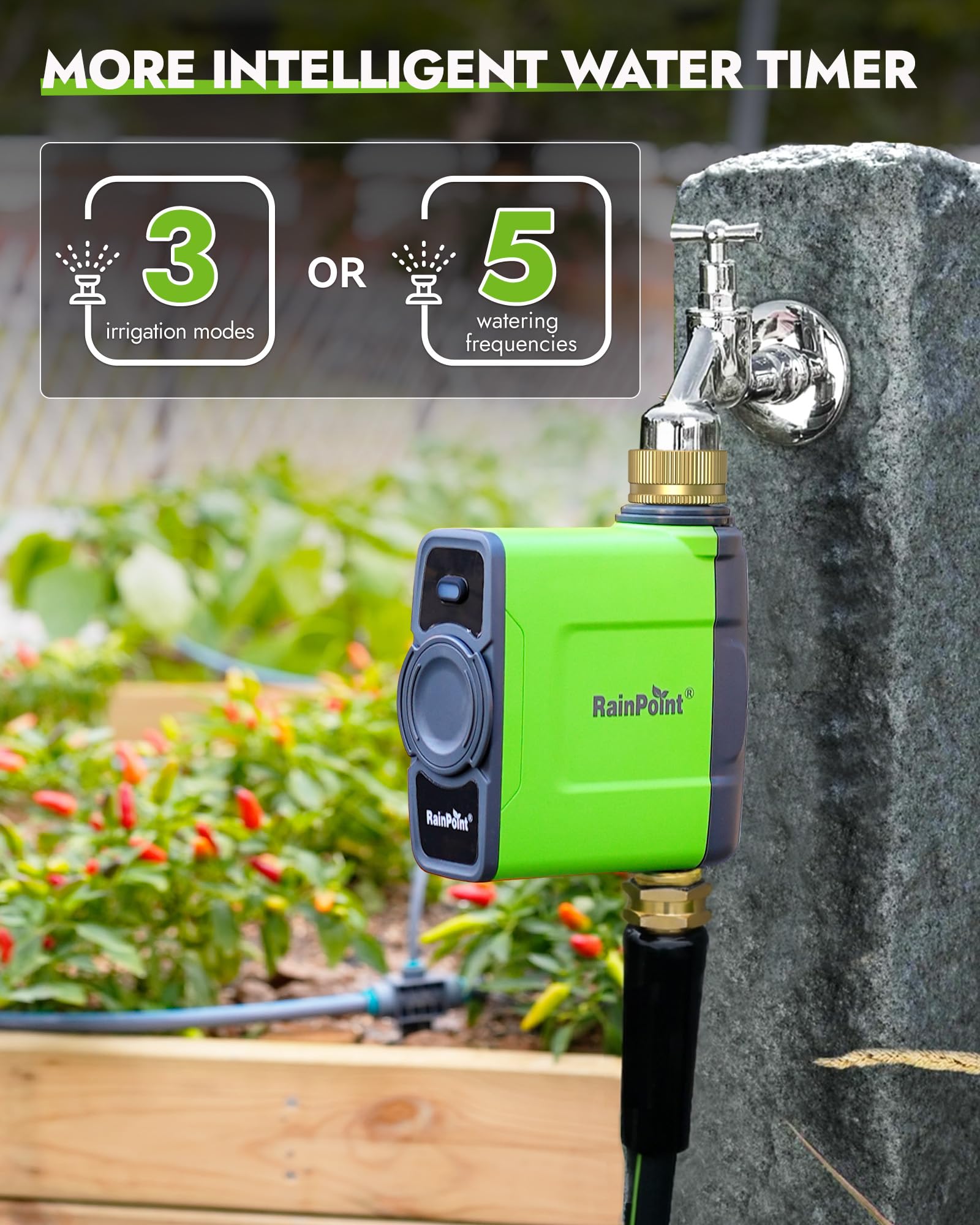 Close-up of RAINPOINT WiFi Water Timer brass outlet