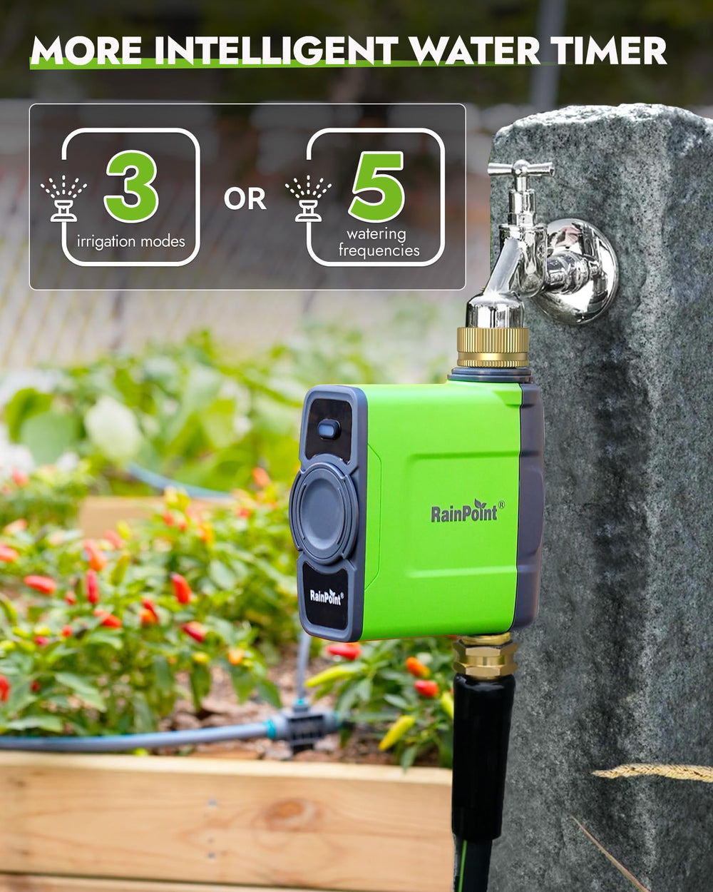 Close-up of RAINPOINT WiFi Water Timer brass outlet
