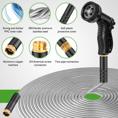 Close-up of Rcfunkid garden hose metal nozzle with 10 spray patterns