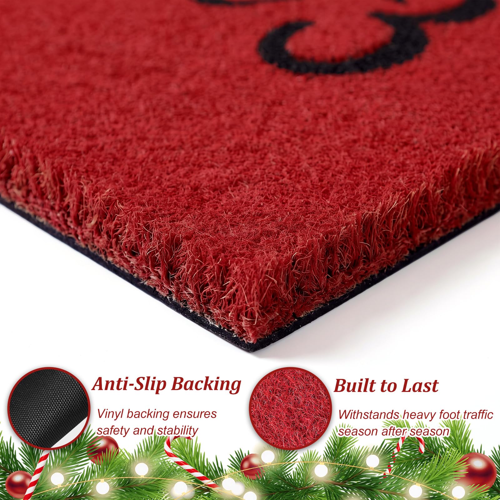 Close-up of red and white buffalo plaid rug, 23.6 x 35.4 inches