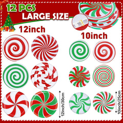 Close-up of red and white peppermint candy design ornament