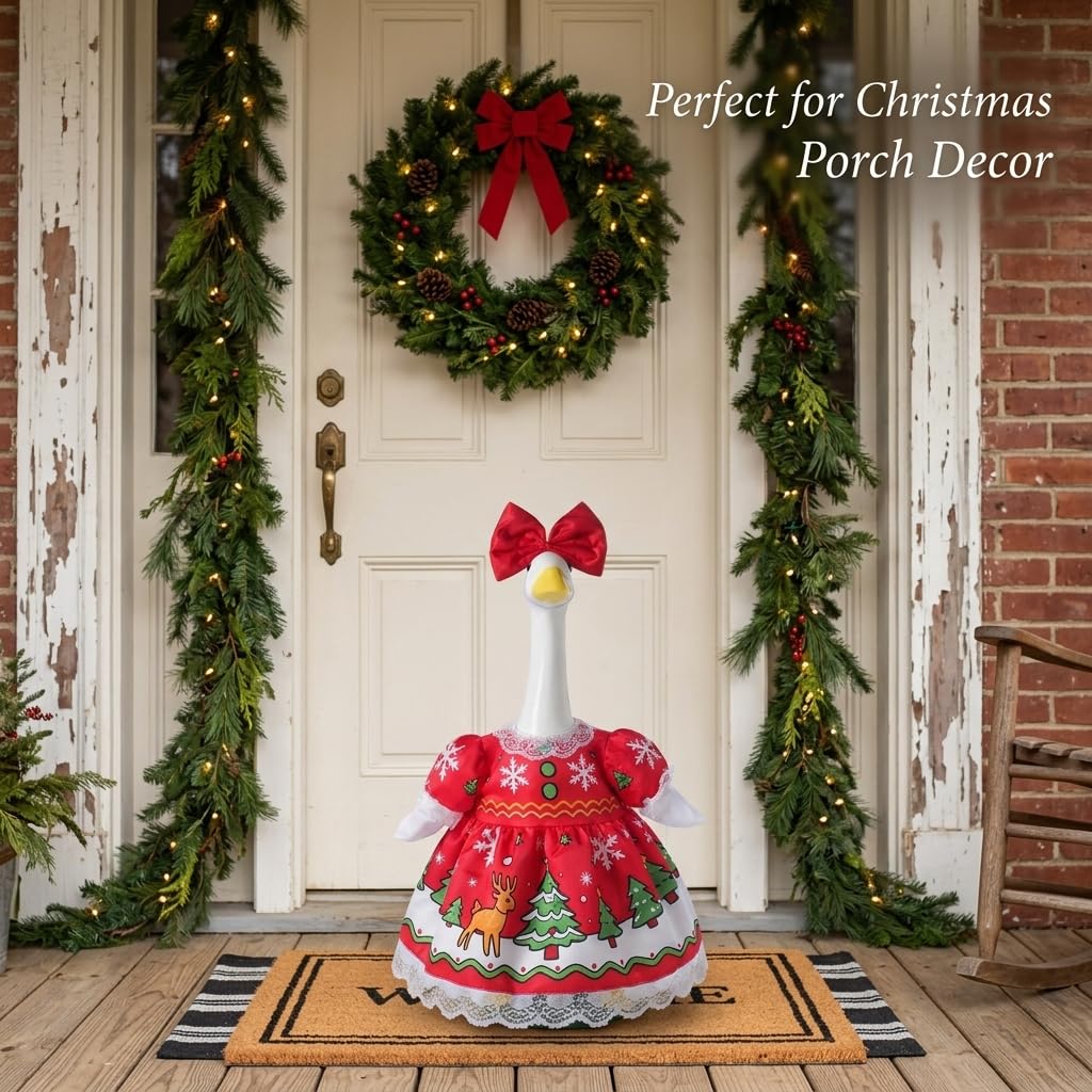Close-up of red bow on SLUPS Christmas Goose Outfit