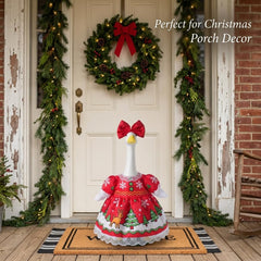 Close-up of red bow on SLUPS Christmas Goose Outfit
