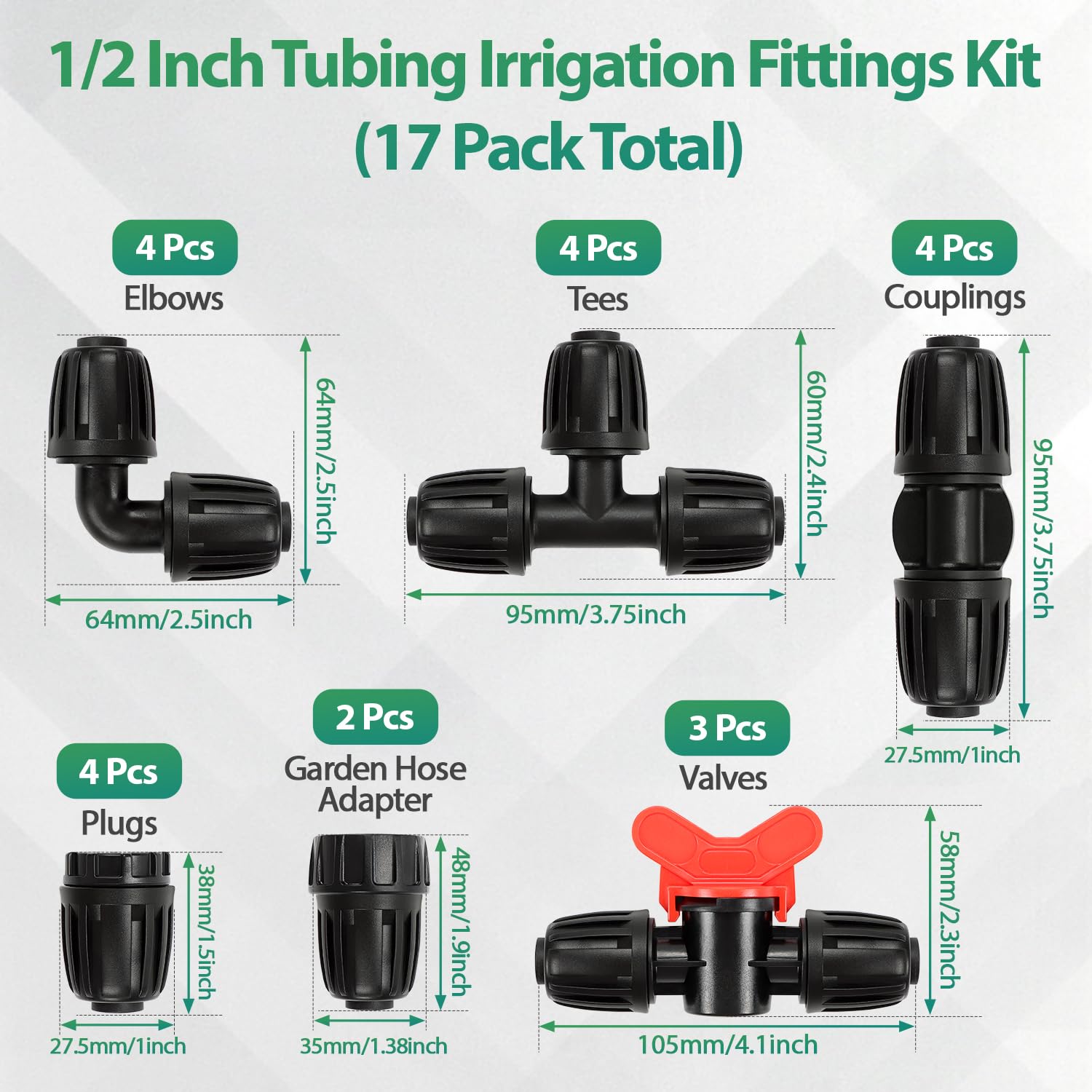 Close-up of RedChili irrigation fittings showing various components