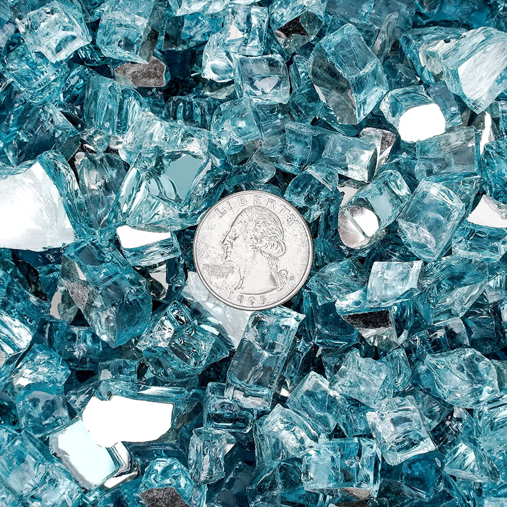 Close-up of reflective Aqua Blue fire glass